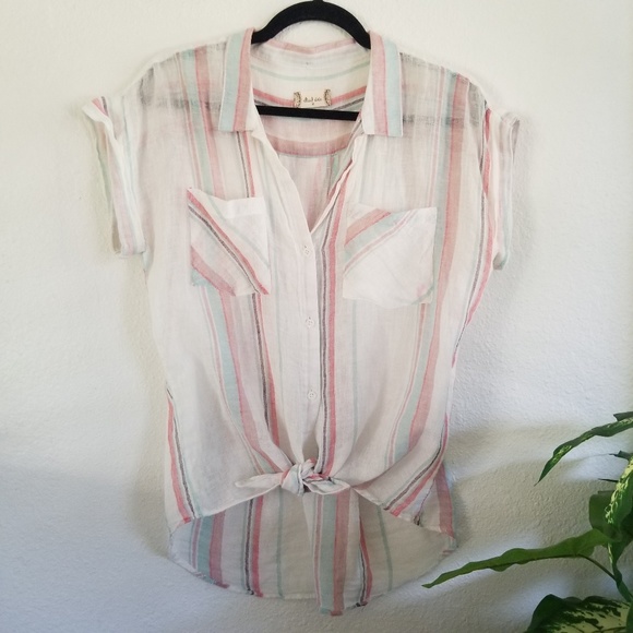Altar'd State Tops - Altar'd State Linen Striped Button Shirt Top